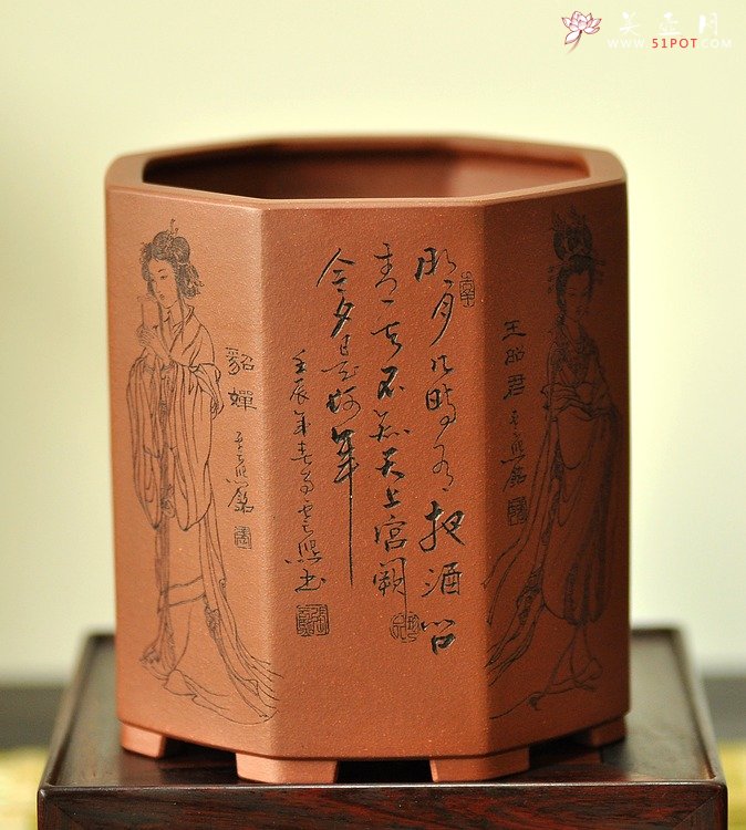 紫砂壶图片：张云熙之精品八方笔筒 四大美女 已收藏，只供欣赏 - 美壶网