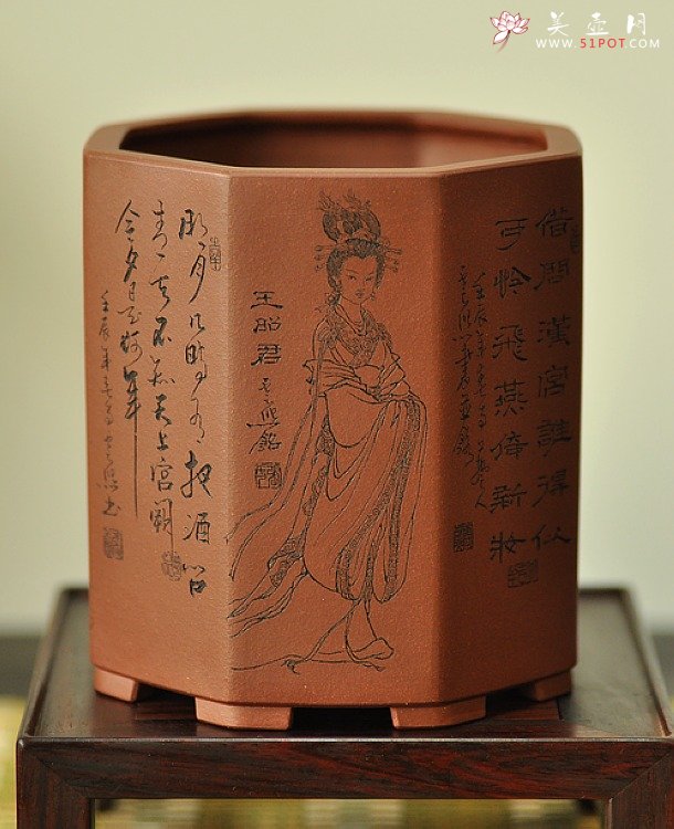 紫砂壶图片：张云熙之精品八方笔筒 四大美女 已收藏，只供欣赏 - 美壶网