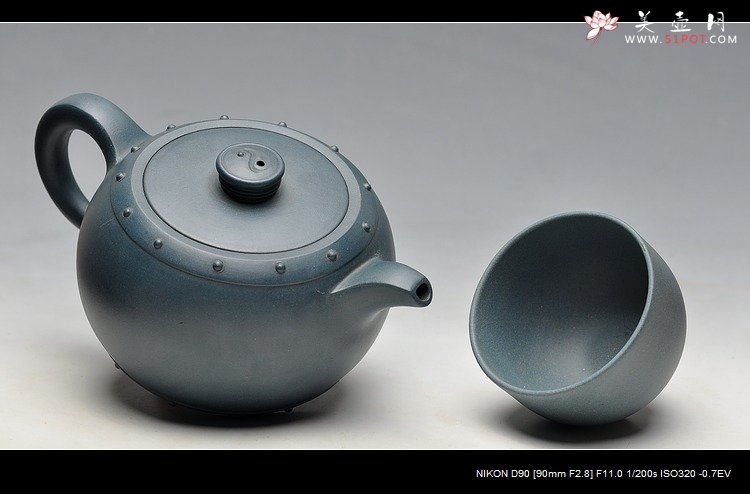 紫砂壶图片：厂壶 正品墨绿泥 八卦鼓  - 美壶网