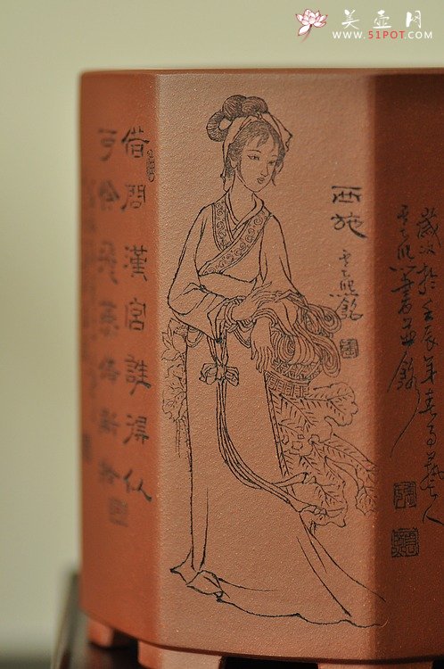 紫砂壶图片：张云熙之精品八方笔筒 四大美女 已收藏，只供欣赏 - 美壶网