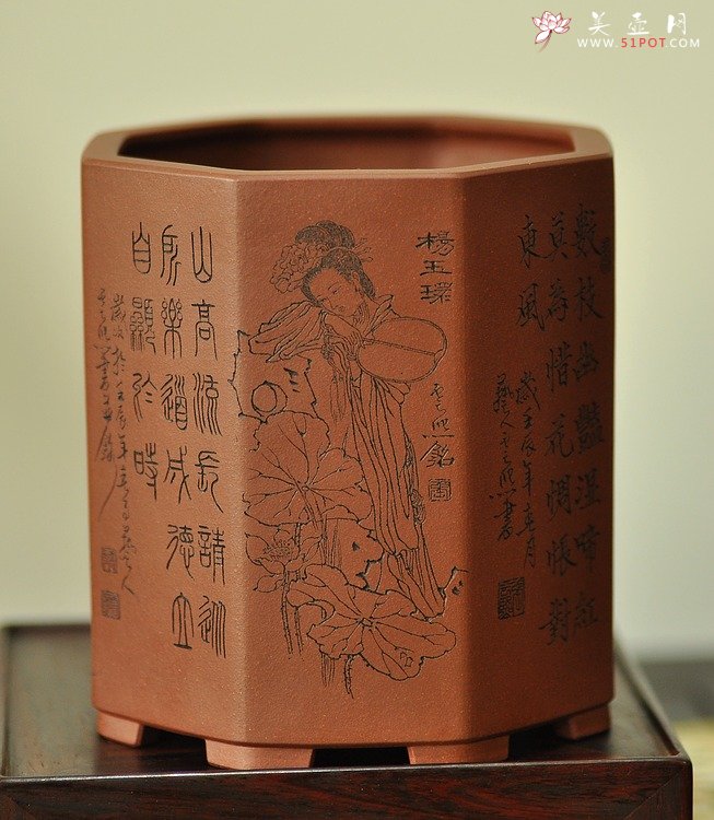 紫砂壶图片：张云熙之精品八方笔筒 四大美女 已收藏，只供欣赏 - 美壶网