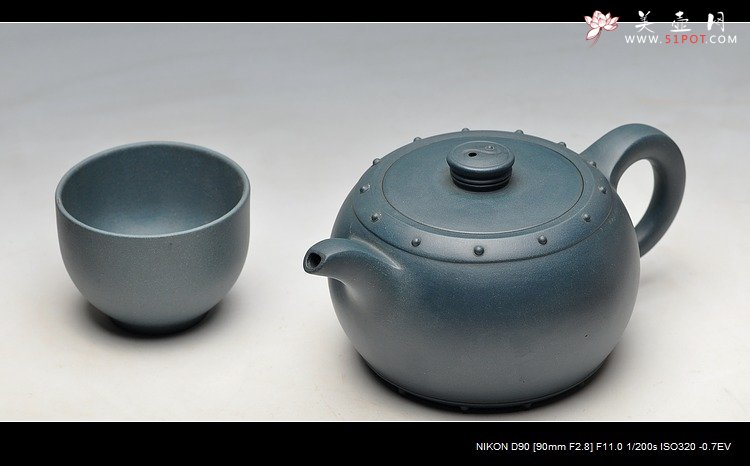 紫砂壶图片：厂壶 正品墨绿泥 八卦鼓  - 美壶网