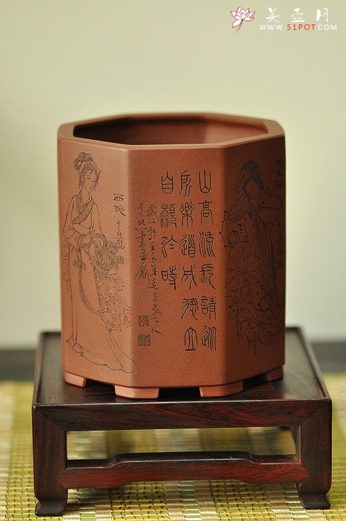 紫砂壶图片：张云熙之精品八方笔筒 四大美女 已收藏，只供欣赏 - 美壶网