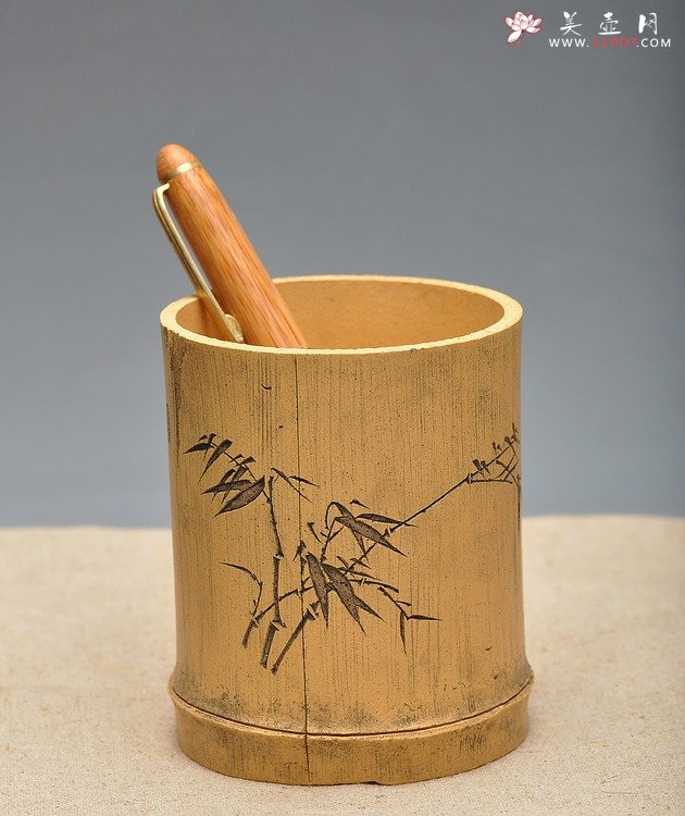 紫砂壶图片：淸韵 全手竹节笔筒  张听刚装饰 耐品雅趣 3式 - 美壶网