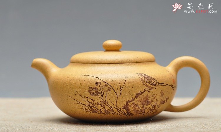紫砂壶图片：淡雅得趣 文气小鸟 鼓韵 - 美壶网
