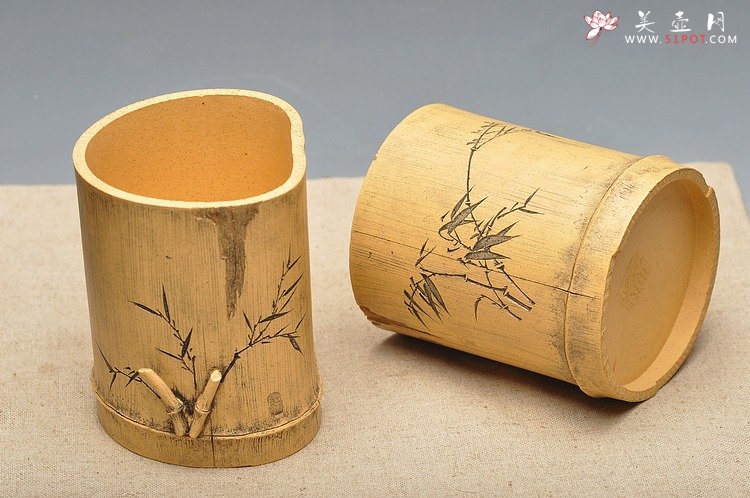 紫砂壶图片：淸韵 全手竹节笔筒  张听刚装饰 耐品雅趣 3式 - 美壶网