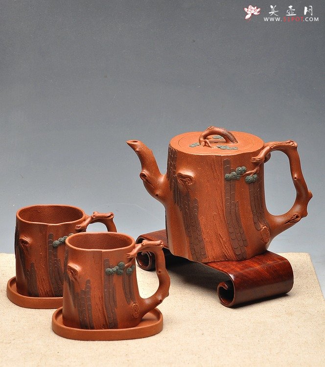 紫砂壶图片：挺拔俊秀 生机盎然 全手精品 青松套组 - 美壶网