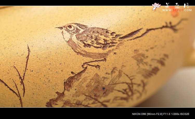 紫砂壶图片：淡雅得趣 文气小鸟 鼓韵 - 美壶网