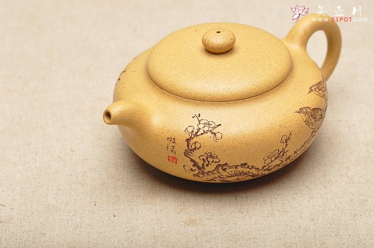 紫砂壶图片：淡雅得趣 文气小鸟 鼓韵 - 美壶网