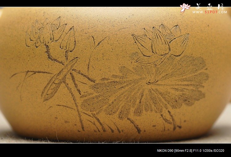 紫砂壶图片：国助工和石装饰 荷深水风阔,雨过清香发 全手古柿 - 美壶网