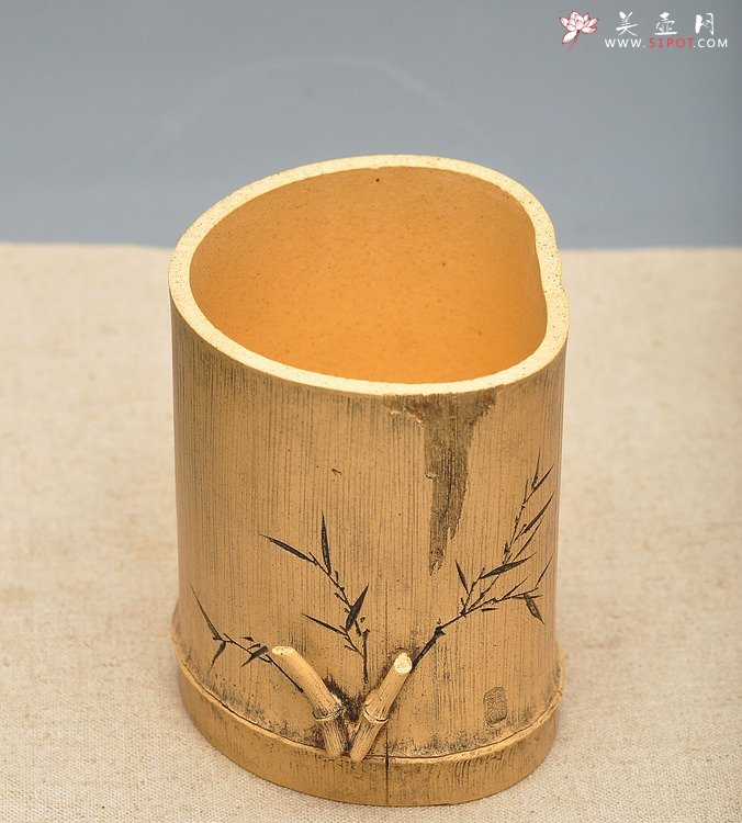 紫砂壶图片：淸韵 全手竹节笔筒  张听刚装饰 耐品雅趣 3式 - 美壶网