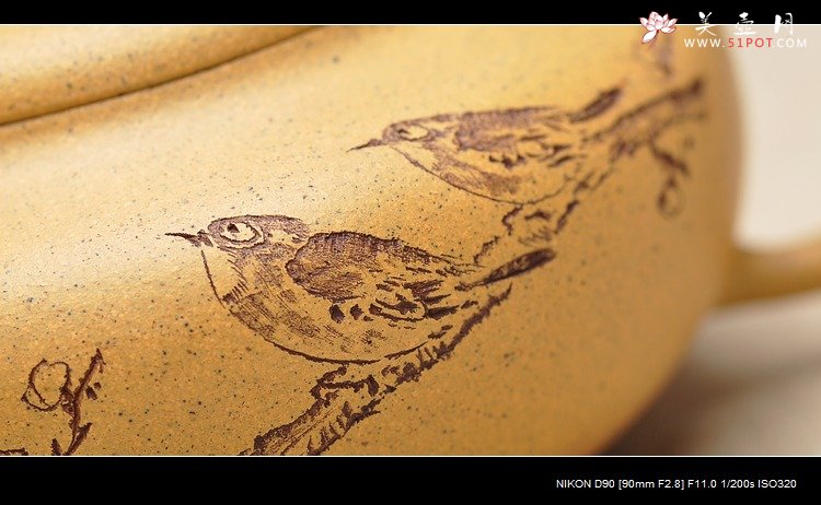 紫砂壶图片：淡雅得趣 文气小鸟 鼓韵 - 美壶网