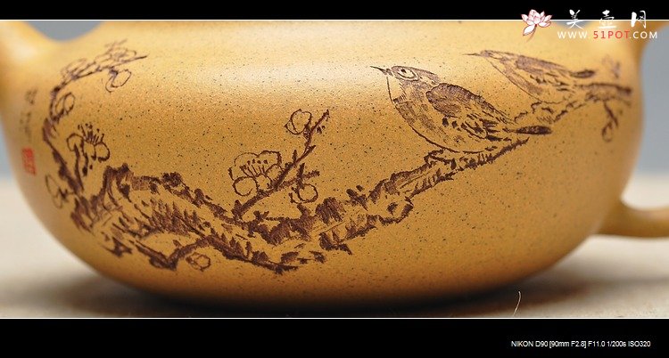 紫砂壶图片：淡雅得趣 文气小鸟 鼓韵 - 美壶网