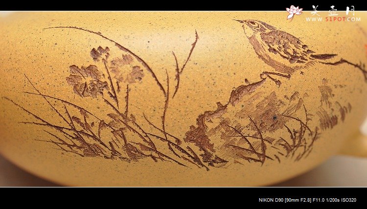 紫砂壶图片：淡雅得趣 文气小鸟 鼓韵 - 美壶网