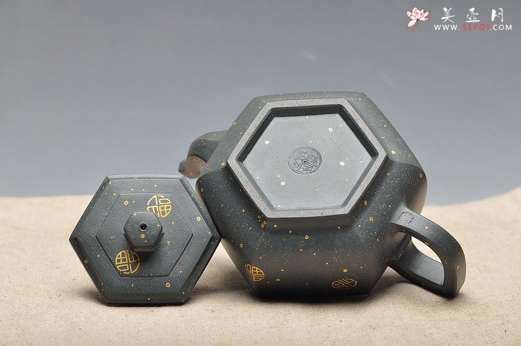 紫砂壶图片：经典墨绿泥 满金福 器形优雅 泥色别致 全手中雪华 - 美壶网