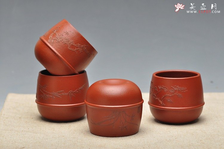 紫砂壶图片：品茗杯套组  泥绘精品 朱泥 - 美壶网