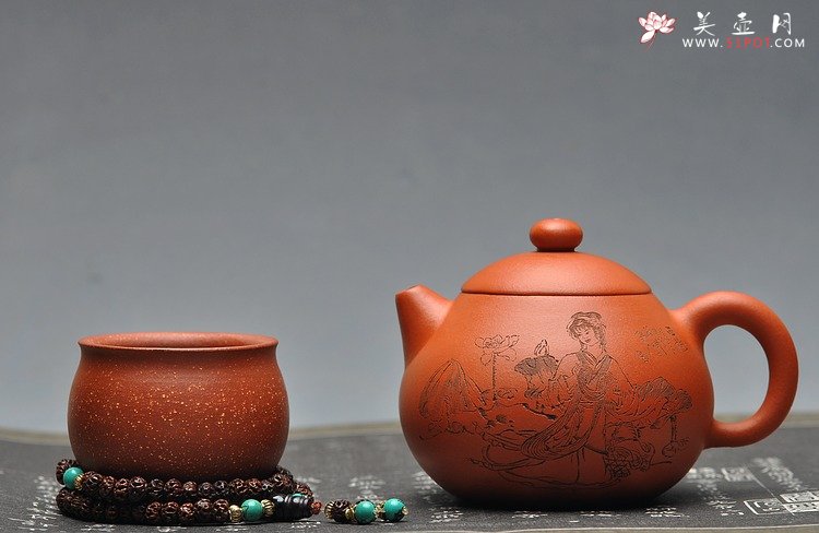 紫砂壶图片：娇艳小红泥 秀雅清丽 人物生动 文旦 - 美壶网