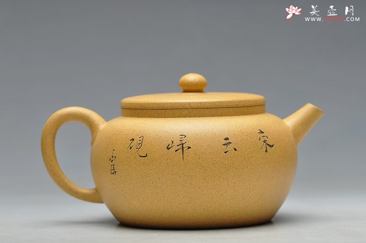 紫砂壶图片：墨陶装饰  王翔山水  全手古柿 淡雅得趣 - 美壶网