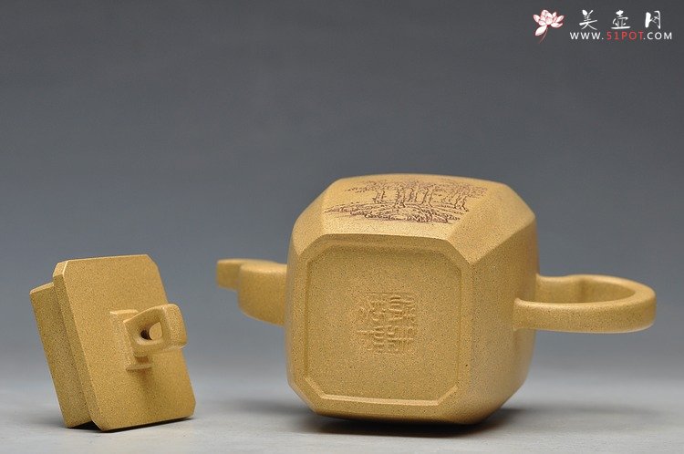 紫砂壶图片：全手镶片 高八方 老味十足 刻绘老辣 - 美壶网