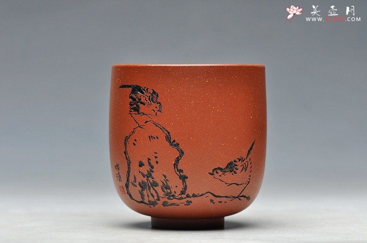 紫砂壶图片：八大风格之 高温小红泥圆亭杯 降坡泥斗笠杯 - 美壶网