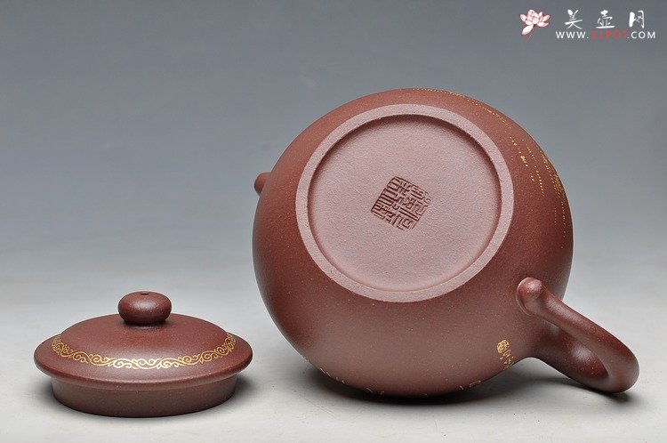 紫砂壶图片：描金装饰 饱满大气  全手大莲子 大品适合茶会 - 美壶网
