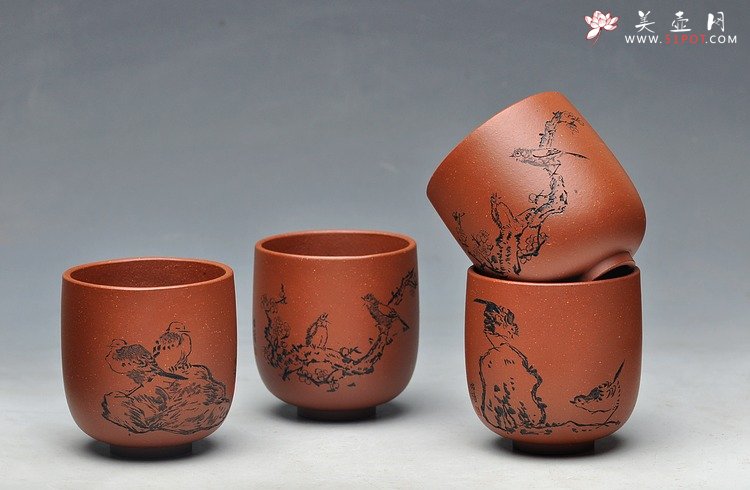 紫砂壶图片：八大风格之 高温小红泥圆亭杯 降坡泥斗笠杯 - 美壶网