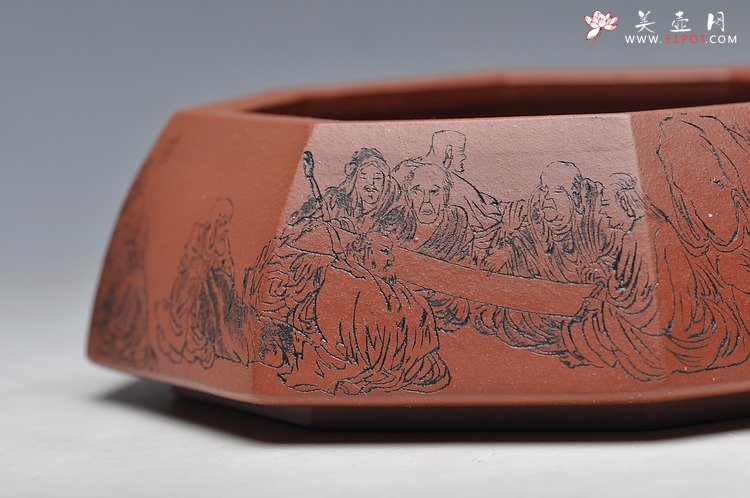 紫砂壶图片：面面是佛 人物线条张弛有力 耐品 全手八方水洗 笔洗 - 美壶网