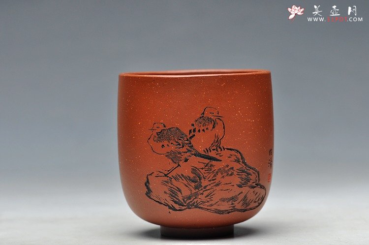 紫砂壶图片：八大风格之 高温小红泥圆亭杯 降坡泥斗笠杯 - 美壶网