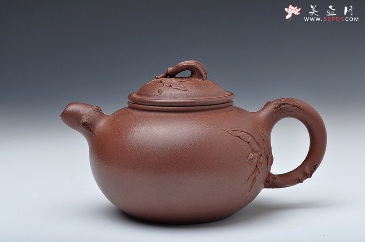 紫砂壶图片：敦厚可人 贴叶细腻 实用好花器 全手硕果 - 美壶网