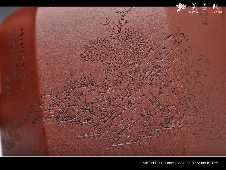 紫砂壶图片：稳如磐石 六方通景山水 何卫枫新品近作  全手乐钟 - 美壶网