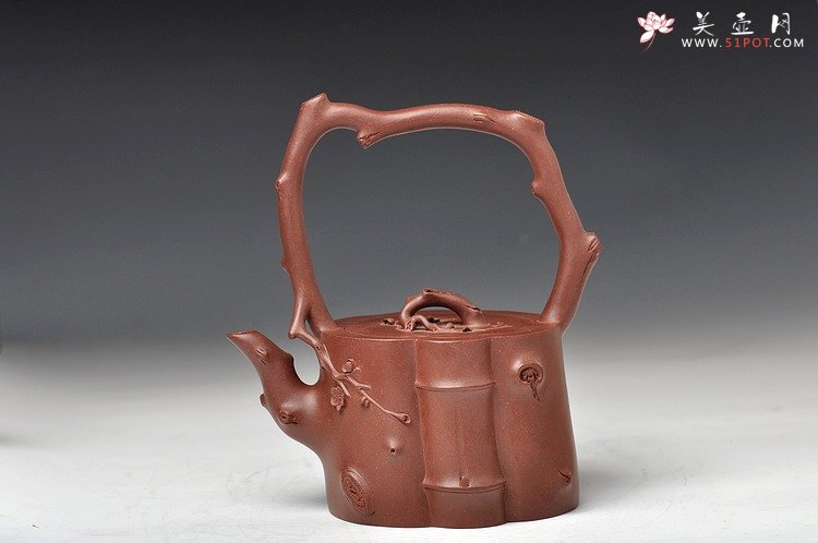 紫砂壶图片：全手作品 蓄势而动 实力派花货 梅竹双清提梁 - 美壶网