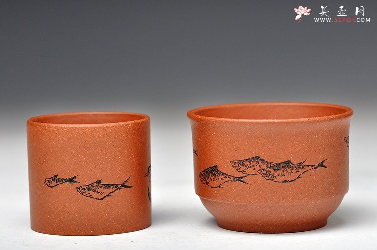 紫砂壶图片：田园情趣 对杯 1大1小 优质降坡泥 - 美壶网