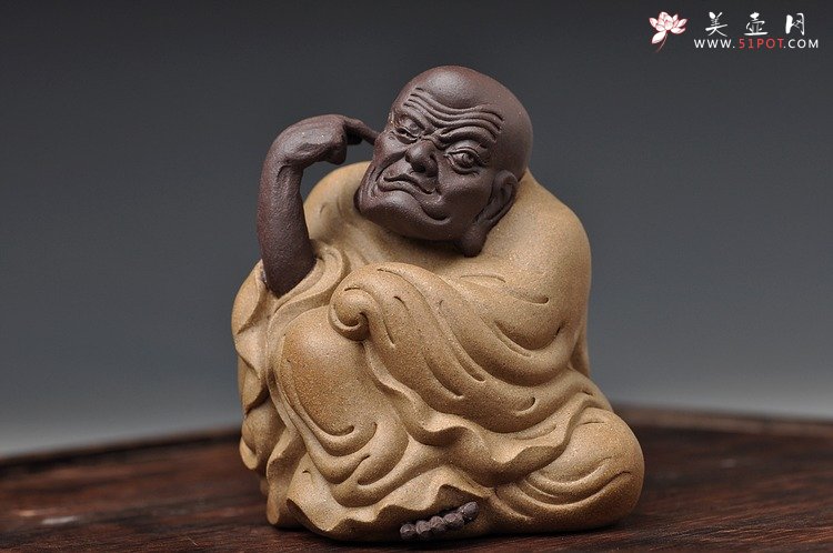 紫砂壶图片：十八罗汉之长眉罗汉和掏耳罗汉 神态细腻传神 精品茶宠 - 美壶网