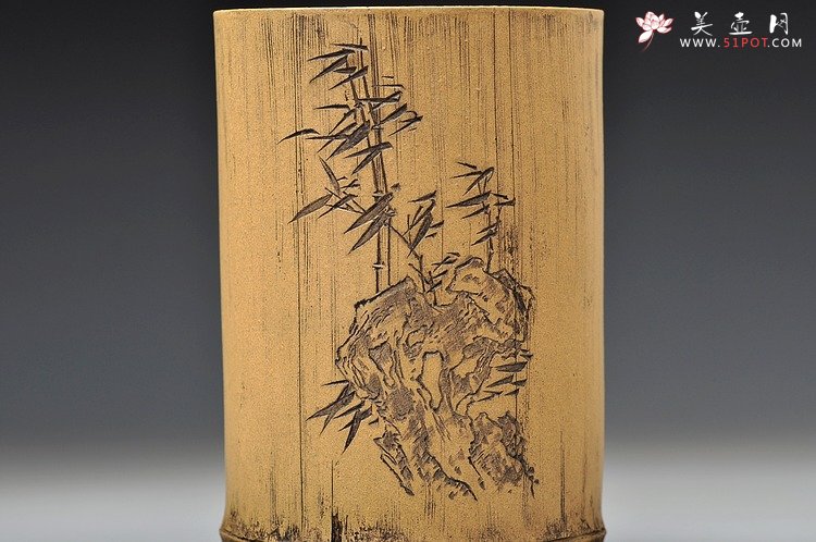 紫砂壶图片：竹节笔筒 张听刚装饰 文雅秀气 居不可无竹~ - 美壶网
