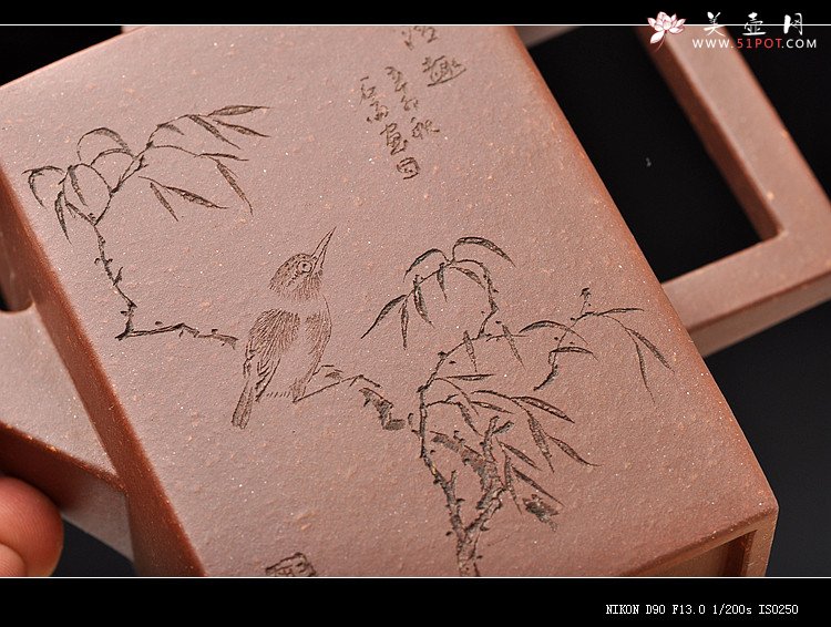 紫砂壶图片：铮铮铁骨 实力精品 全手镶片 经典砖方  - 美壶网