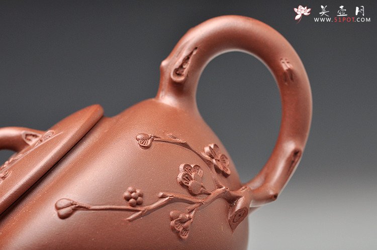 紫砂壶图片：清雅淡香 红皮龙 全手咏梅套组2 - 美壶网