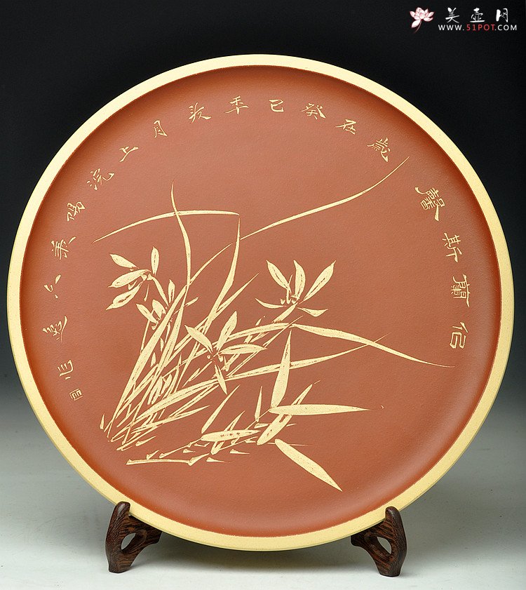 紫砂壶图片：似兰斯馨 文房挂盘 刻绘清新 - 美壶网