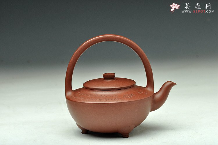 紫砂壶图片：难度极大之全手工望月提梁 中书协刘世涛装饰 收藏佳品 - 美壶网