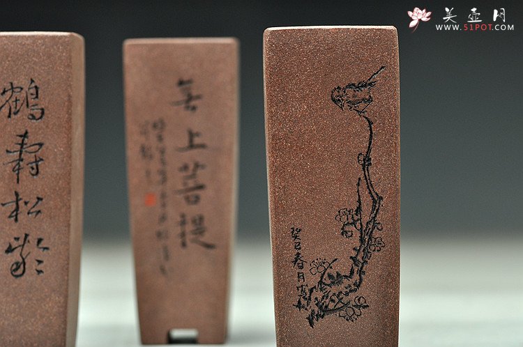 紫砂壶图片：精致小四方签筒 全手制作 刻绘漂亮 - 美壶网