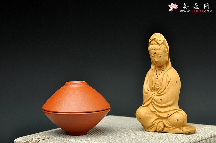 紫砂壶图片：难得原矿朱泥 斗笠杯 装饰趣味 - 美壶网