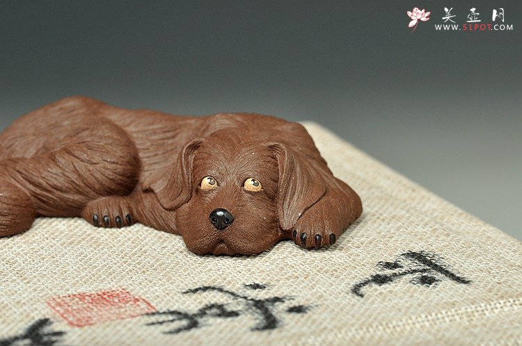 紫砂壶图片：精致版拉毛小狗 紫泥青灰泥一对 茶盘守护者o(∩_∩)o  - 美壶网