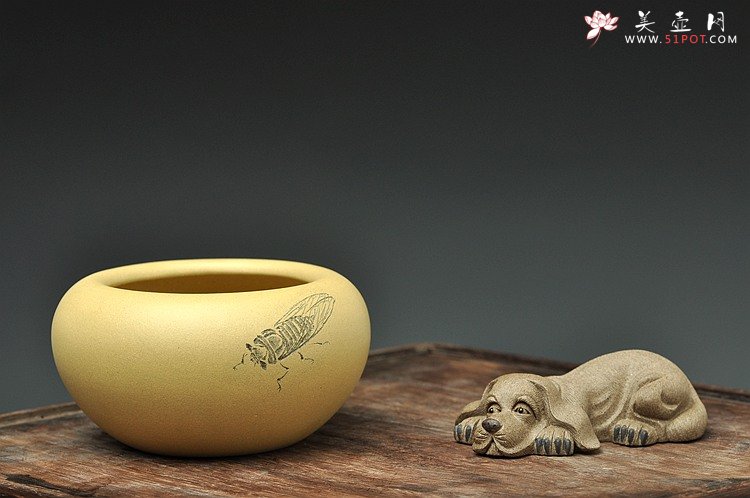紫砂壶图片：天水牛 知了 蟋蟀 生动形象 文玩杂项 手工精品薄胎一捺底笔洗 - 美壶网