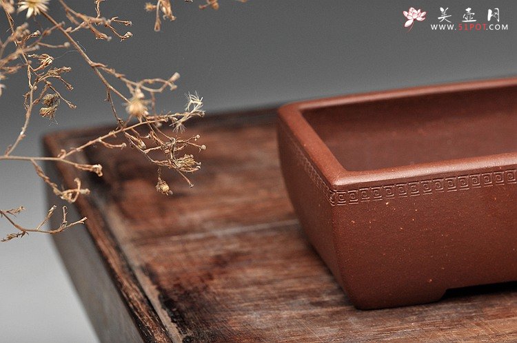 紫砂壶图片：回纹长四方花盆 案头盆 - 美壶网