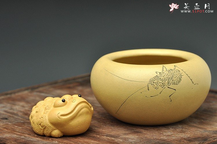 紫砂壶图片：天水牛 知了 蟋蟀 生动形象 文玩杂项 手工精品薄胎一捺底笔洗 - 美壶网