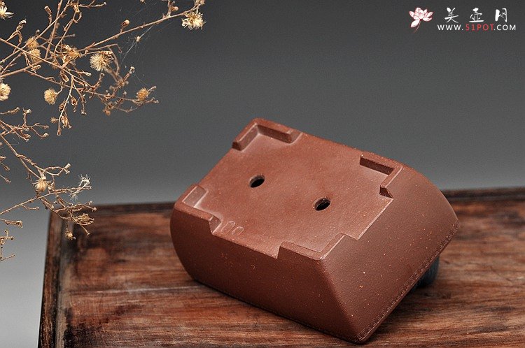 紫砂壶图片：回纹长四方花盆 案头盆 - 美壶网