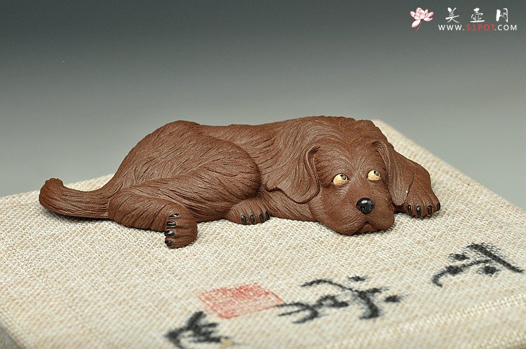 紫砂壶图片：精致版拉毛小狗 紫泥青灰泥一对 茶盘守护者o(∩_∩)o  - 美壶网