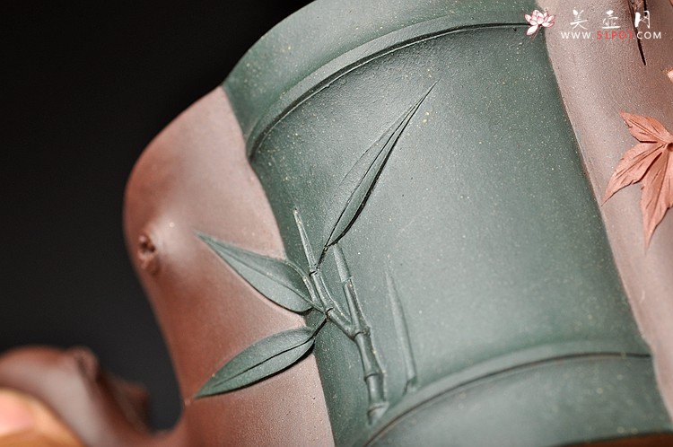 紫砂壶图片：崔巍健经典 三色枫竹情 风情之作o(∩_∩)o 韵味十足 - 美壶网