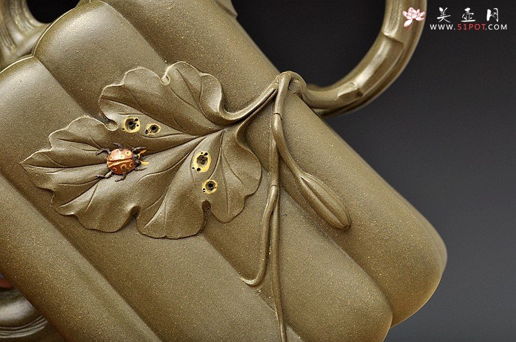 紫砂壶图片：原创作品 绿泥冬瓜 灵巧曼妙 贴叶精湛 孙伟强张新亚合作 - 美壶网