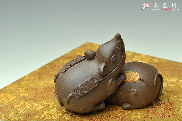 紫砂壶图片：一对金钱鼠 造型卡通可爱 - 美壶网