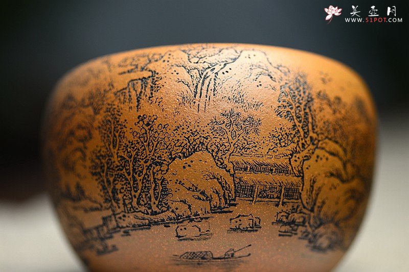 紫砂壶图片：精刻山水之钵 笔洗 把玩精品 有宋朝高远之气~ - 美壶网